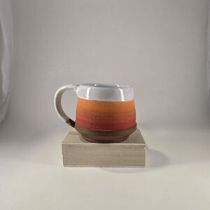 Handmade Pottery Mug Orange Rust Brown White Glaze Coffee Cup